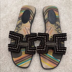 Hermes black limited edition brides and gala Studded Women's Sandals